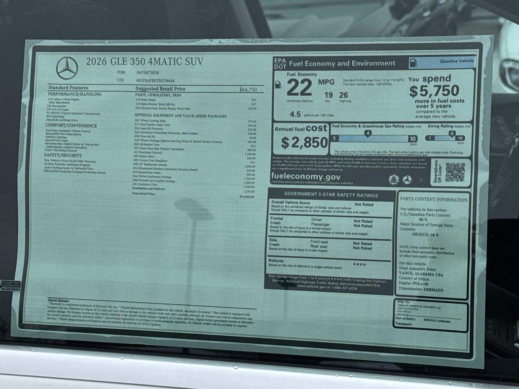 new 2026 Mercedes-Benz GLE 350 car, priced at $76,900