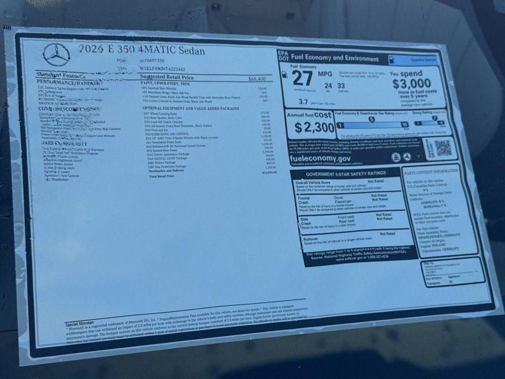 new 2026 Mercedes-Benz E-Class car, priced at $76,995