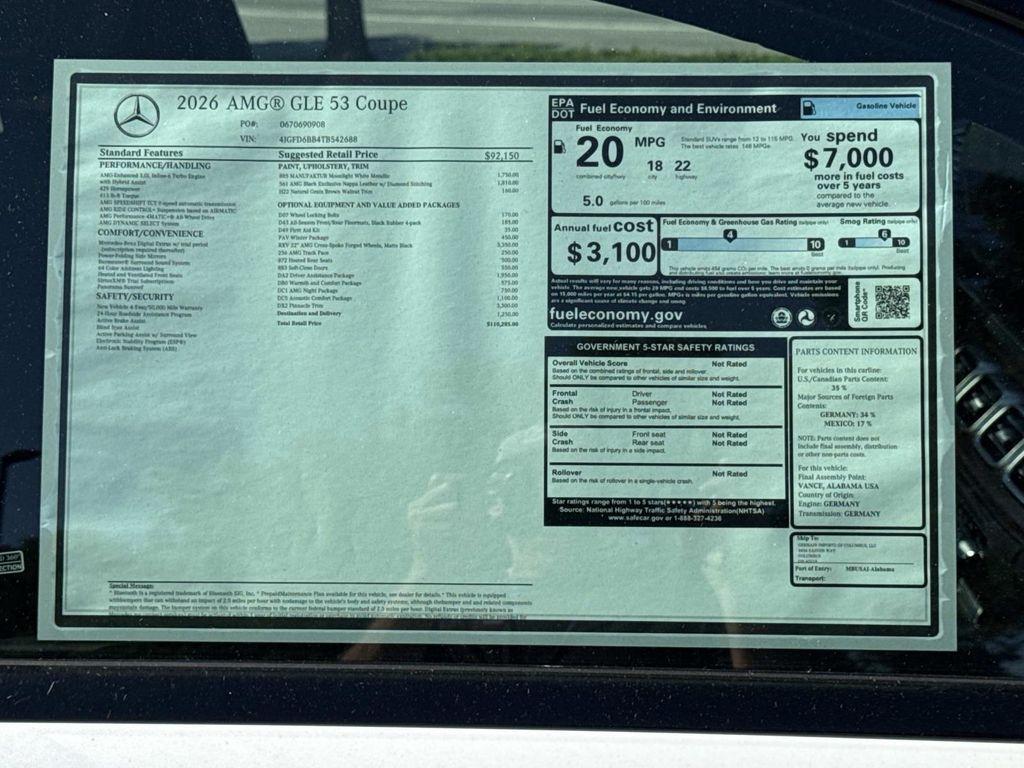 new 2026 Mercedes-Benz AMG GLE 53 car, priced at $110,285