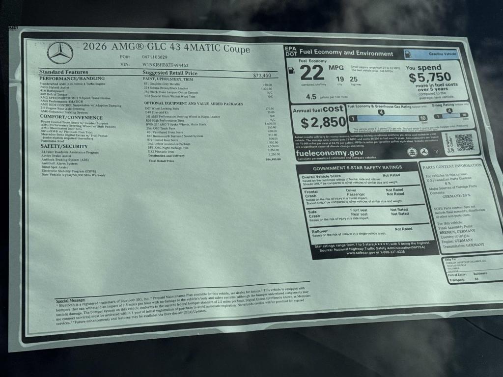 new 2026 Mercedes-Benz AMG GLC 43 car, priced at $86,485