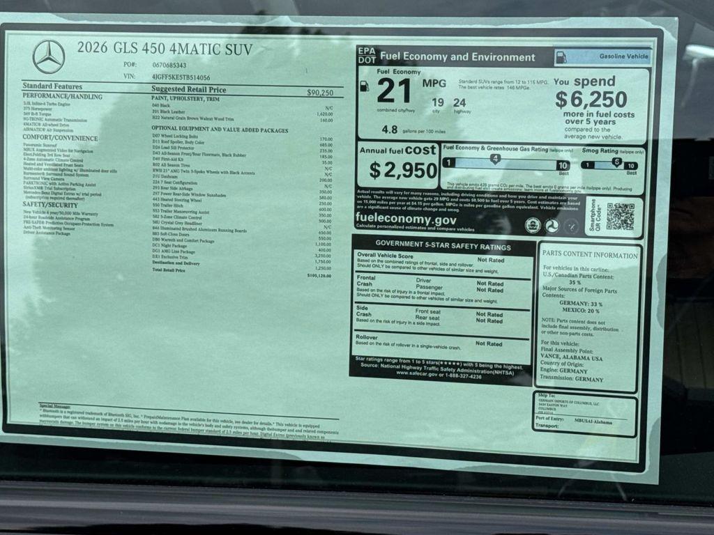 new 2026 Mercedes-Benz GLS 450 car, priced at $105,120