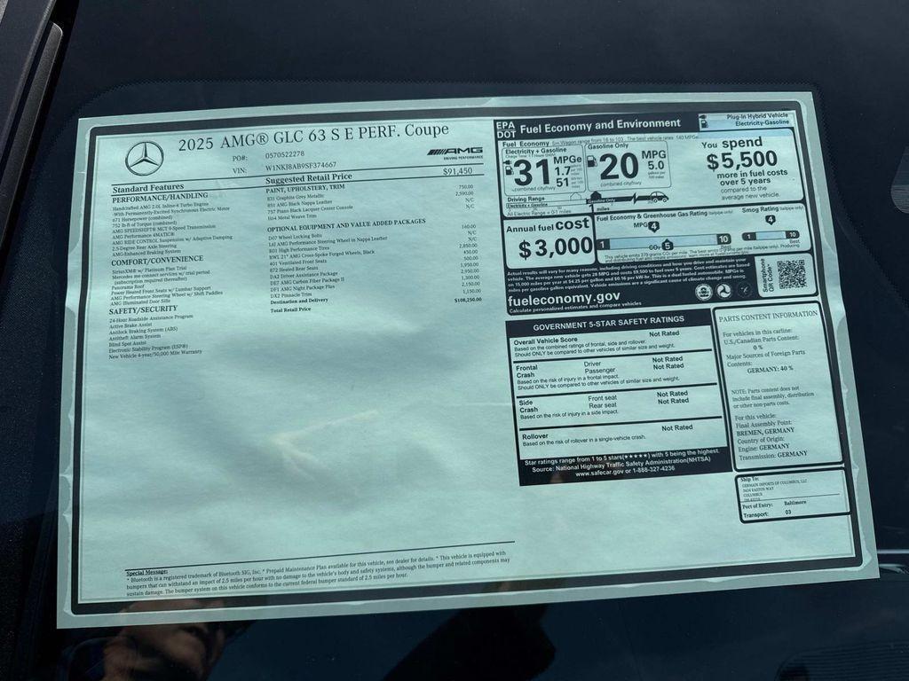 new 2025 Mercedes-Benz AMG GLC 63 car, priced at $108,250