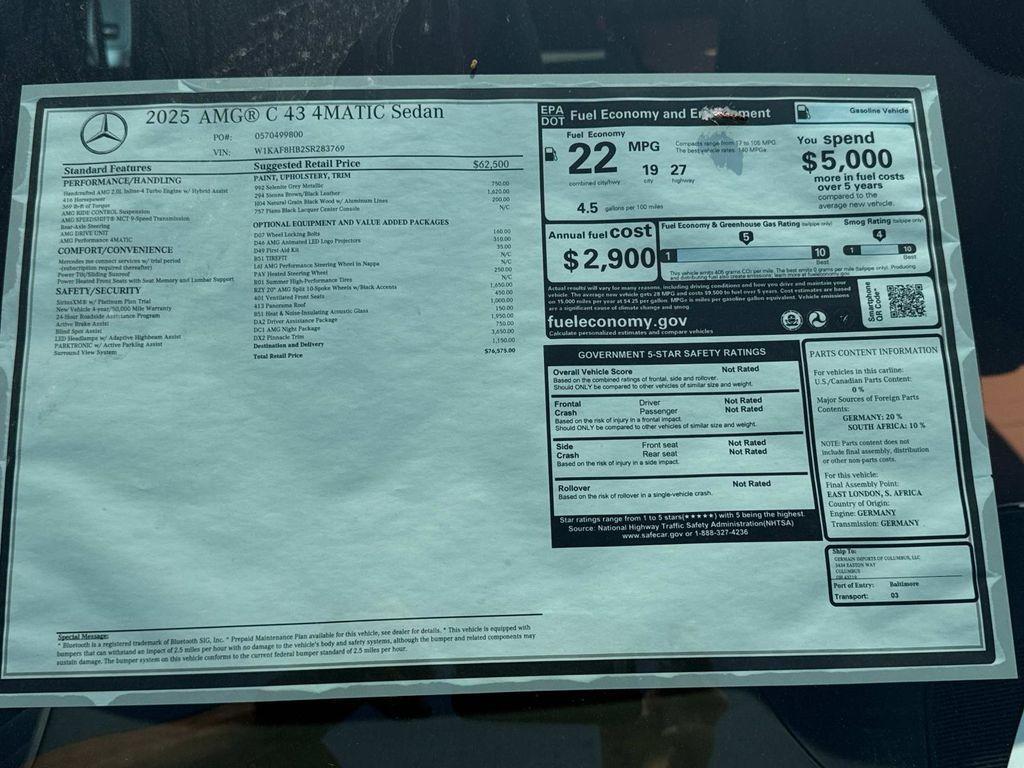 new 2025 Mercedes-Benz AMG C 43 car, priced at $76,575