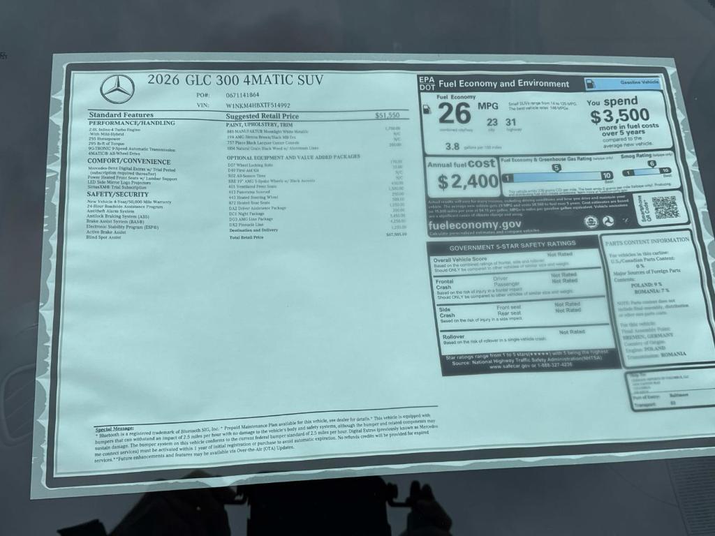 new 2026 Mercedes-Benz GLC 300 car, priced at $67,505