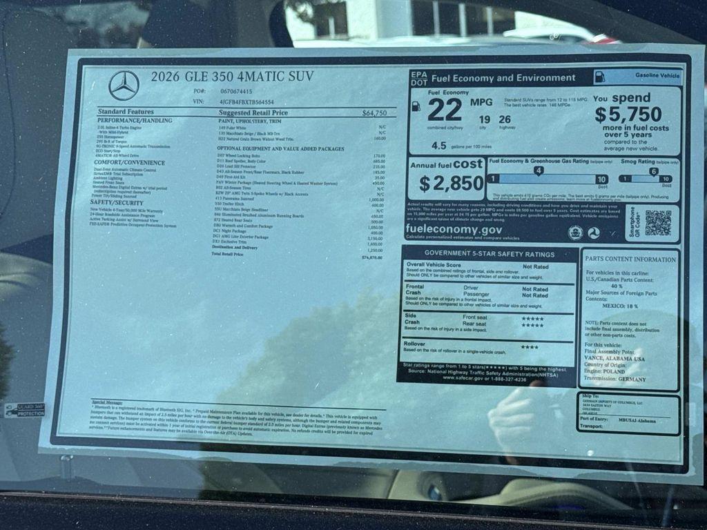 new 2026 Mercedes-Benz GLE 350 car, priced at $76,870