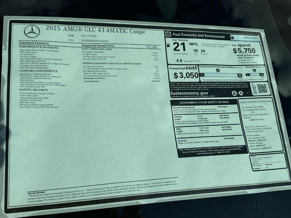 new 2025 Mercedes-Benz AMG GLC 43 car, priced at $79,565
