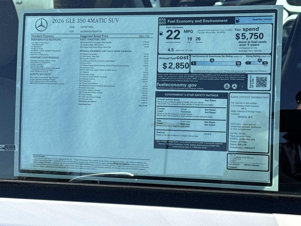 new 2026 Mercedes-Benz GLE 350 car, priced at $83,320