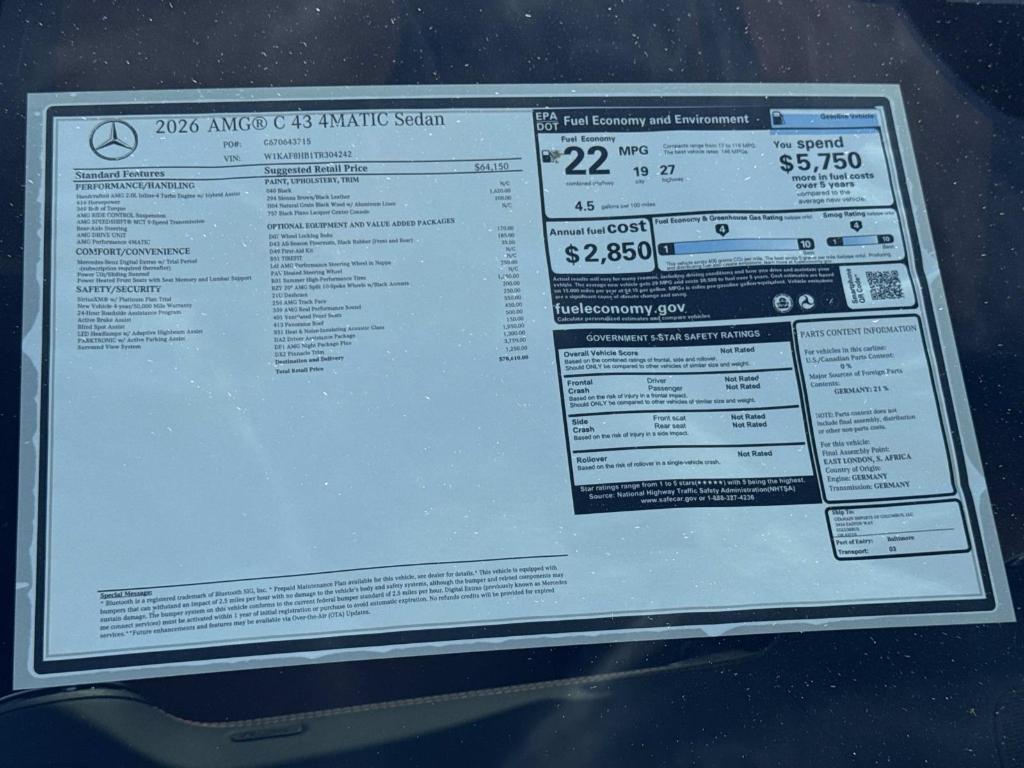 new 2026 Mercedes-Benz C-Class car, priced at $78,610