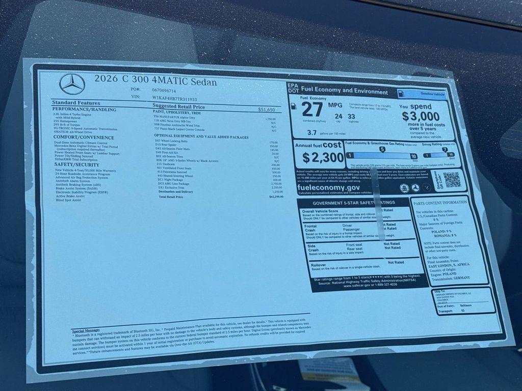 new 2026 Mercedes-Benz C-Class car, priced at $62,290