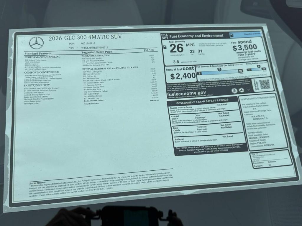 new 2026 Mercedes-Benz GLC 300 car, priced at $64,640