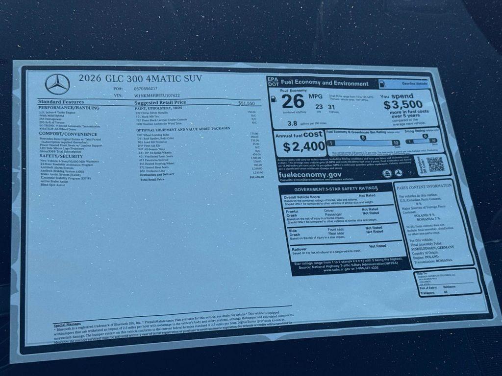 new 2026 Mercedes-Benz GLC 300 car, priced at $59,490