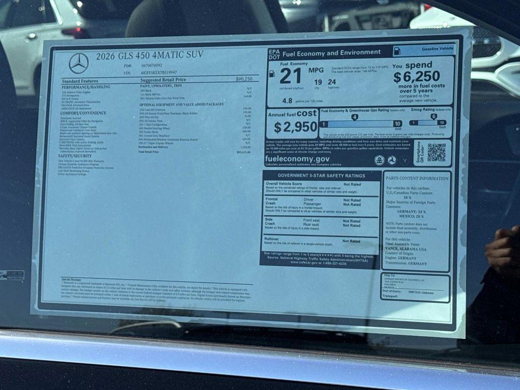 new 2026 Mercedes-Benz GLS 450 car, priced at $93,615