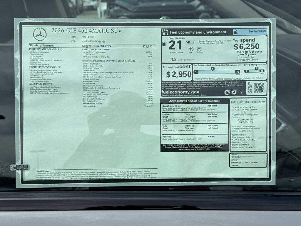 new 2026 Mercedes-Benz GLE 450 car, priced at $86,185