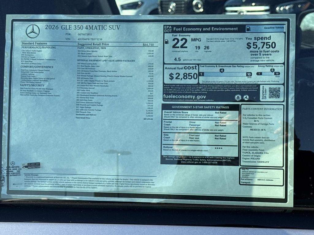 new 2026 Mercedes-Benz GLE 350 car, priced at $87,295