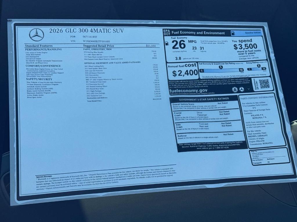 new 2026 Mercedes-Benz GLC 300 car, priced at $63,525
