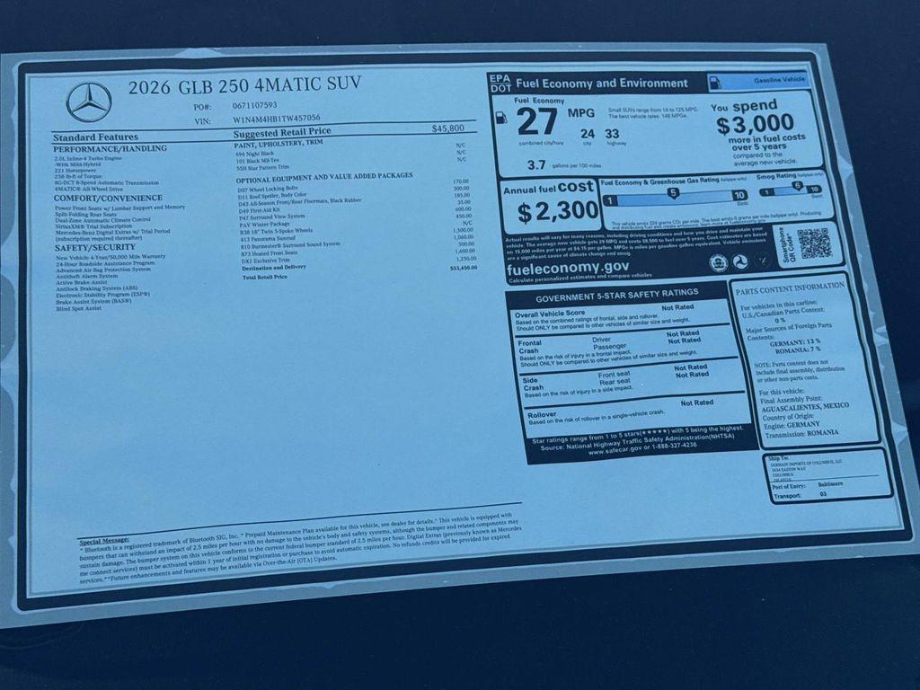 new 2026 Mercedes-Benz GLB 250 car, priced at $53,450