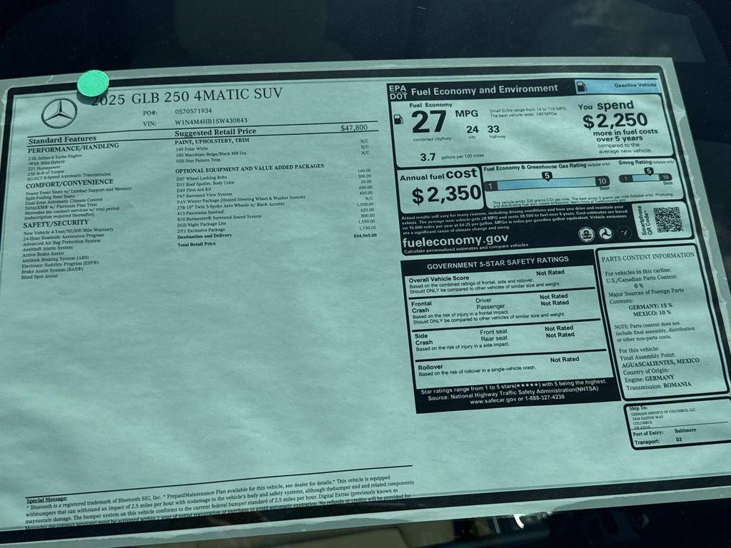 new 2025 Mercedes-Benz GLB 250 car, priced at $54,965