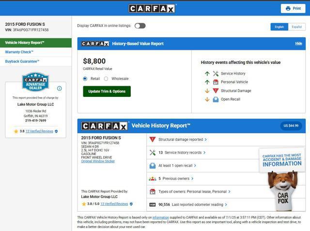 used 2015 Ford Fusion car, priced at $6,500