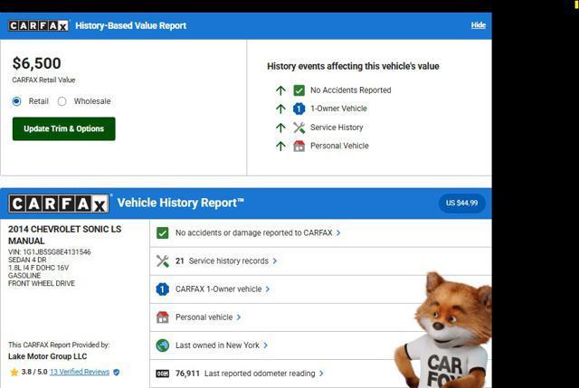 used 2014 Chevrolet Sonic car, priced at $4,995