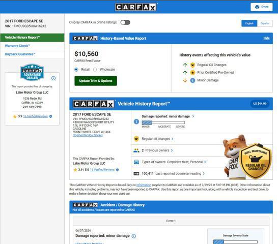used 2017 Ford Escape car, priced at $7,500