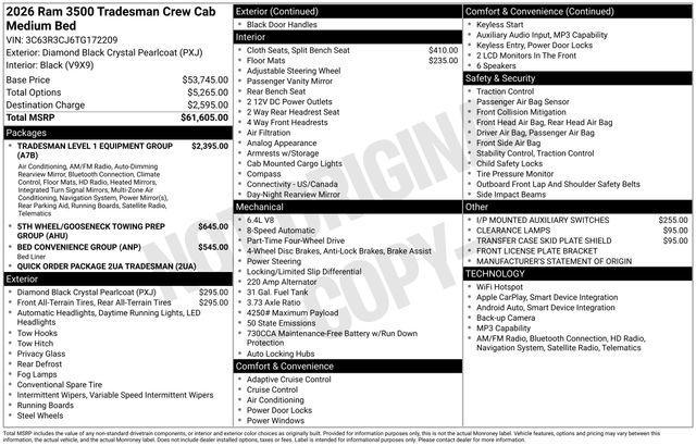 new 2026 Ram 3500 car, priced at $55,975
