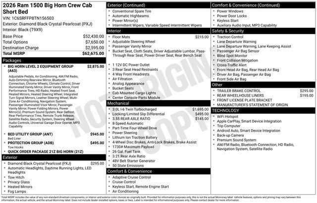 new 2026 Ram 1500 car, priced at $51,475
