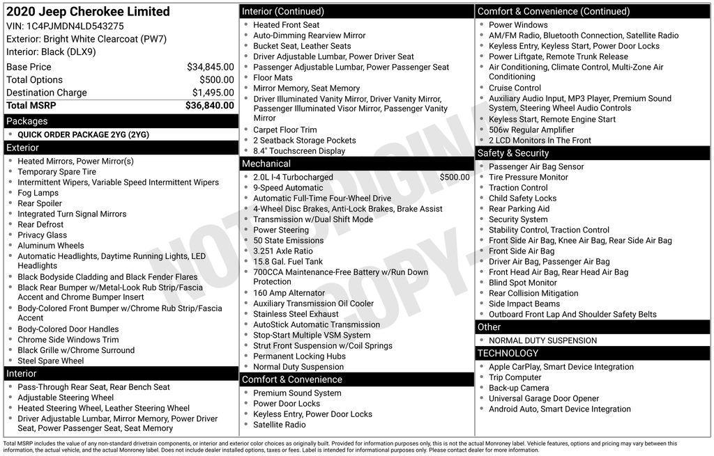 used 2020 Jeep Cherokee car, priced at $19,713