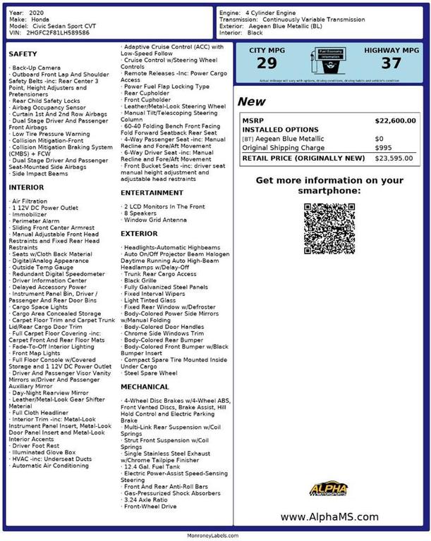 used 2020 Honda Civic car, priced at $16,900