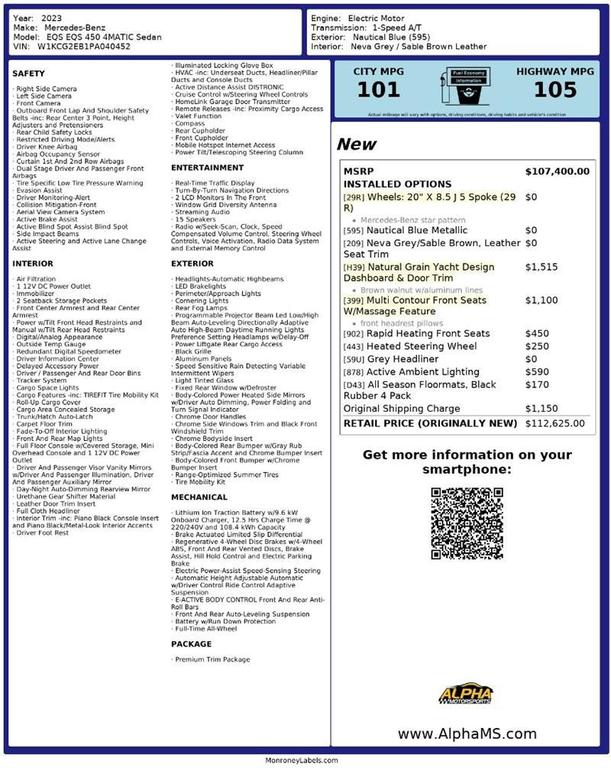 used 2023 Mercedes-Benz EQS 450 car, priced at $36,000