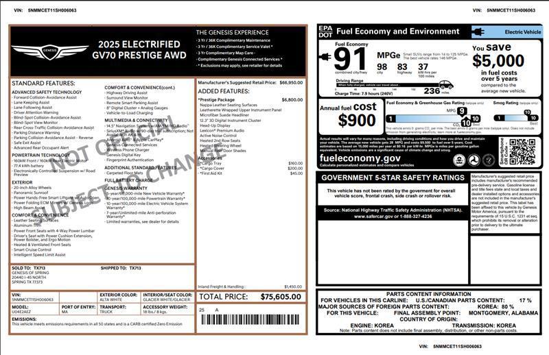 used 2025 Genesis Electrified GV70 car, priced at $42,500