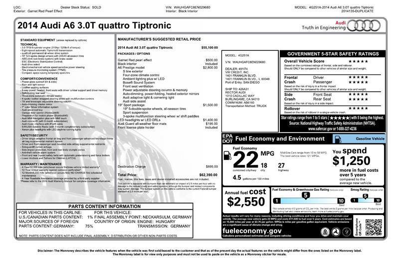 used 2014 Audi A6 car, priced at $10,500