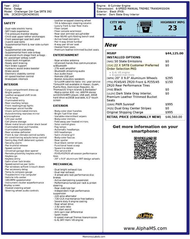 used 2012 Dodge Challenger car, priced at $19,900