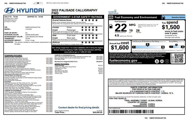 used 2022 Hyundai Palisade car, priced at $28,500