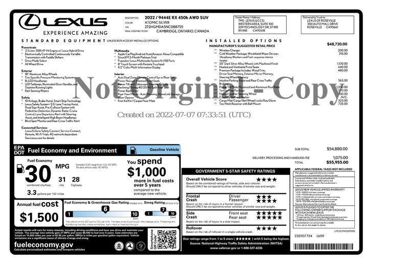 used 2022 Lexus RX 450h car, priced at $37,700