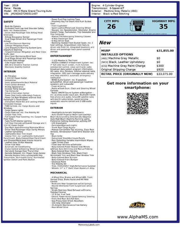 used 2019 Mazda MX-5 Miata car, priced at $18,750