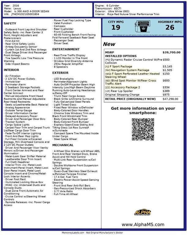 used 2016 Lexus IS 300 car, priced at $15,900