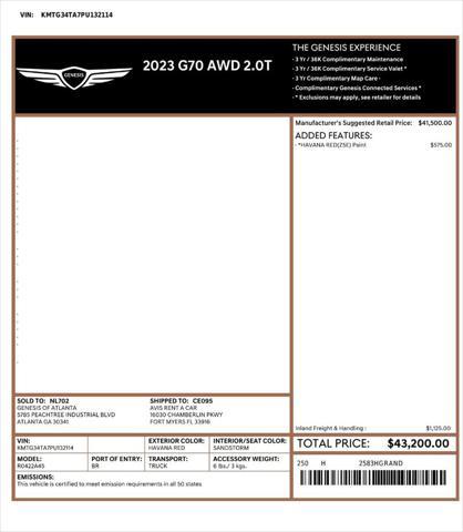 used 2023 Genesis G70 car, priced at $26,000