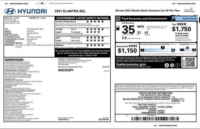used 2021 Hyundai Elantra car, priced at $15,000