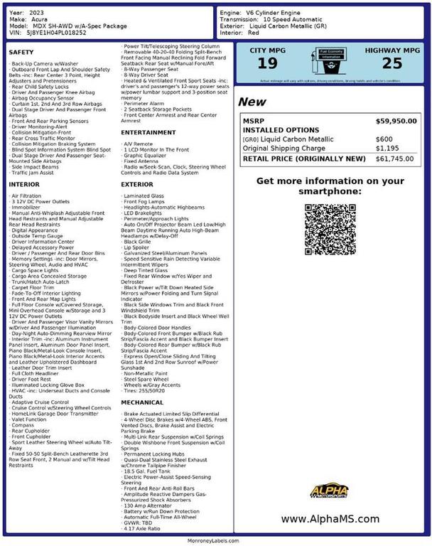 used 2023 Acura MDX car, priced at $40,000