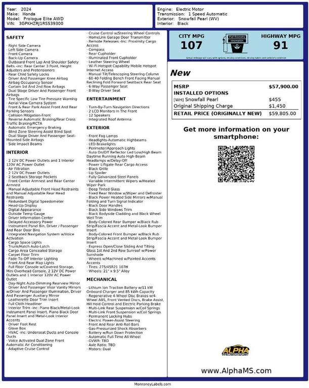 used 2024 Honda Prologue car, priced at $31,000