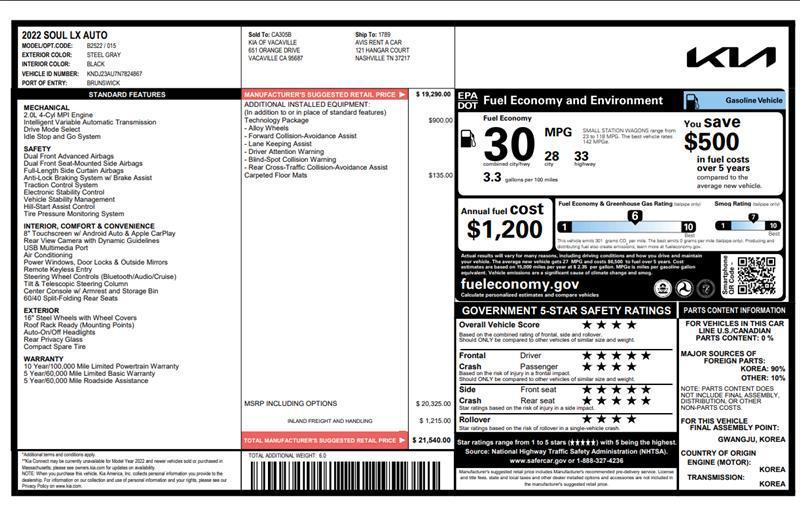 used 2022 Kia Soul car, priced at $13,750