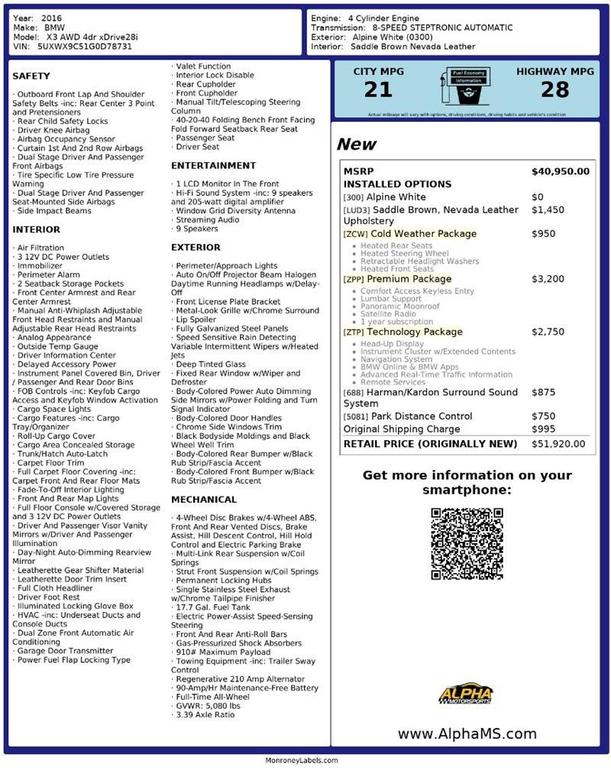 used 2016 BMW X3 car, priced at $11,900