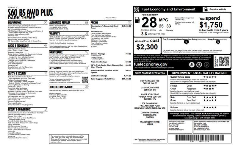 used 2024 Volvo S60 car, priced at $28,999