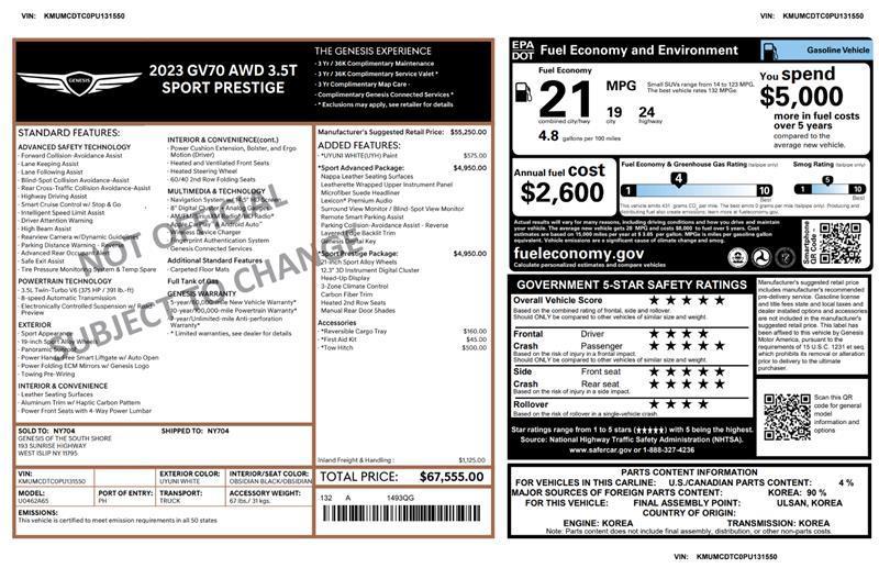 used 2023 Genesis GV70 car, priced at $49,700