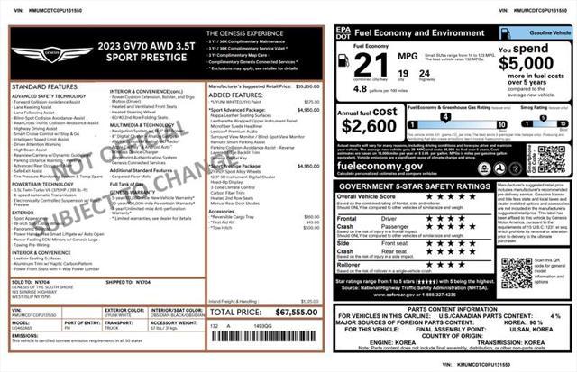 used 2023 Genesis GV70 car, priced at $49,700