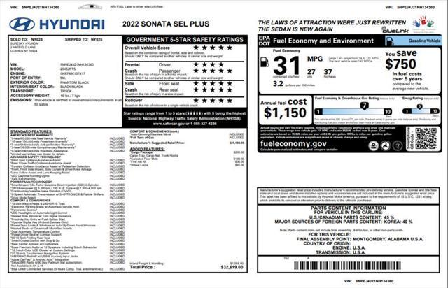 used 2022 Hyundai Sonata car, priced at $22,000