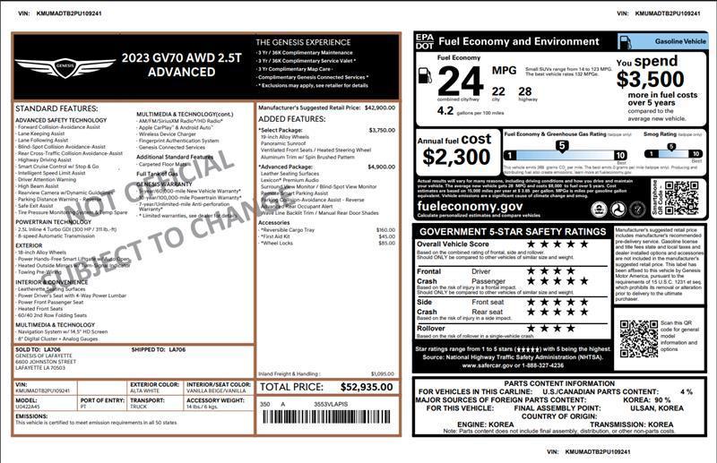 used 2023 Genesis GV70 car, priced at $28,500