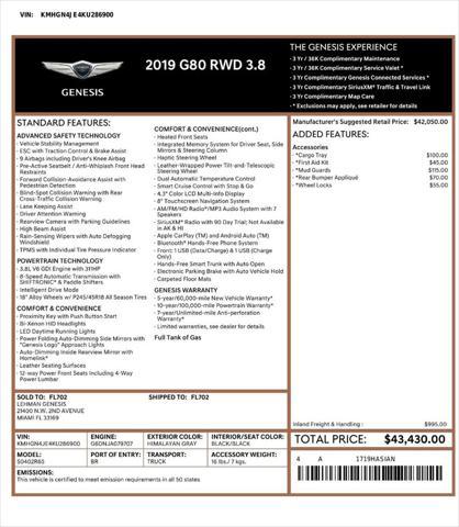 used 2019 Genesis G80 car, priced at $24,999