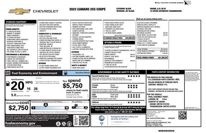 used 2023 Chevrolet Camaro car, priced at $41,999