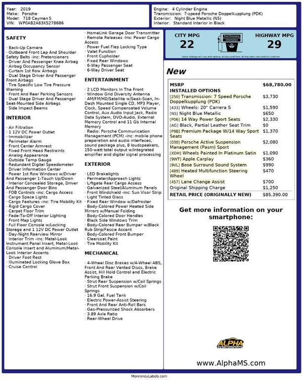 used 2019 Porsche 718 Cayman car, priced at $54,900